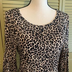Bell Sleeve Scoop Neck Cheetah Print Blouse
